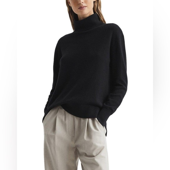Reiss Women’s Black Chloe Turtleneck Sweater in Size S Contrast Grey Hem & Neck - Picture 1 of 11